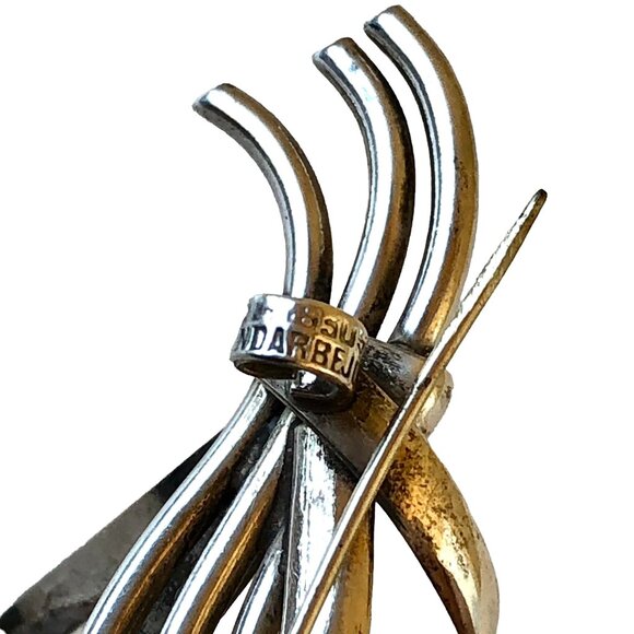 Sterling Silver Vintage Brooch Cattails Bulrush Reed Plant Signed ss grams - Picture 10 of 14